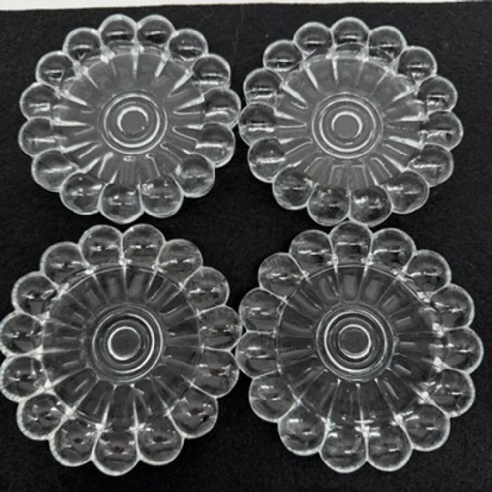 Set of 4 MCM Anchor Hocking Boopie Bubble Clear Glass‎ Flower Sunburst Coasters